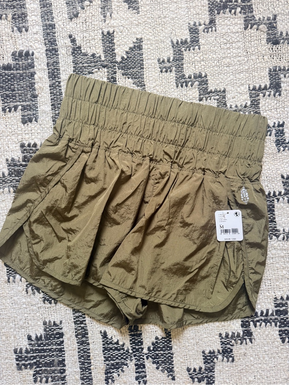 Free People Olive Green Athletic Shorts with Elastic Waist